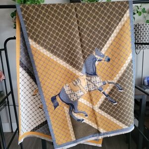 Luxury Horse Pattern Scarf in Yellow and Blue